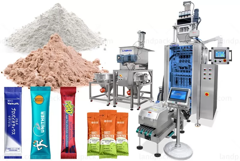 Automatic Powder Stick Bag Packing Machine Line With Vacuum Mixing Tank & Weigh Detector