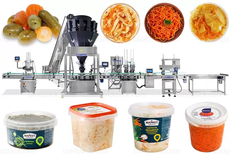 Fully Automatic Pickled Vegetable Bucket Bowl Filling Capping Machine Line