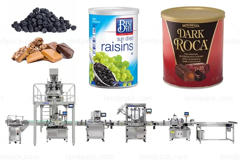 Automatic Granule Can Tin Filling Sealing Machine Inline Filler for Popcorn Nuts Candy
