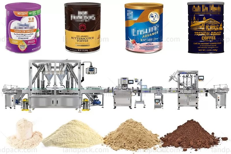 Automatic 2 Heads Coffee Powder Rotary Can Filling Seaming Line Machine