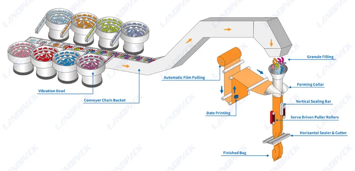 Automatic Gummy Counting Packing Machine With 10 Vibrating Feeder
