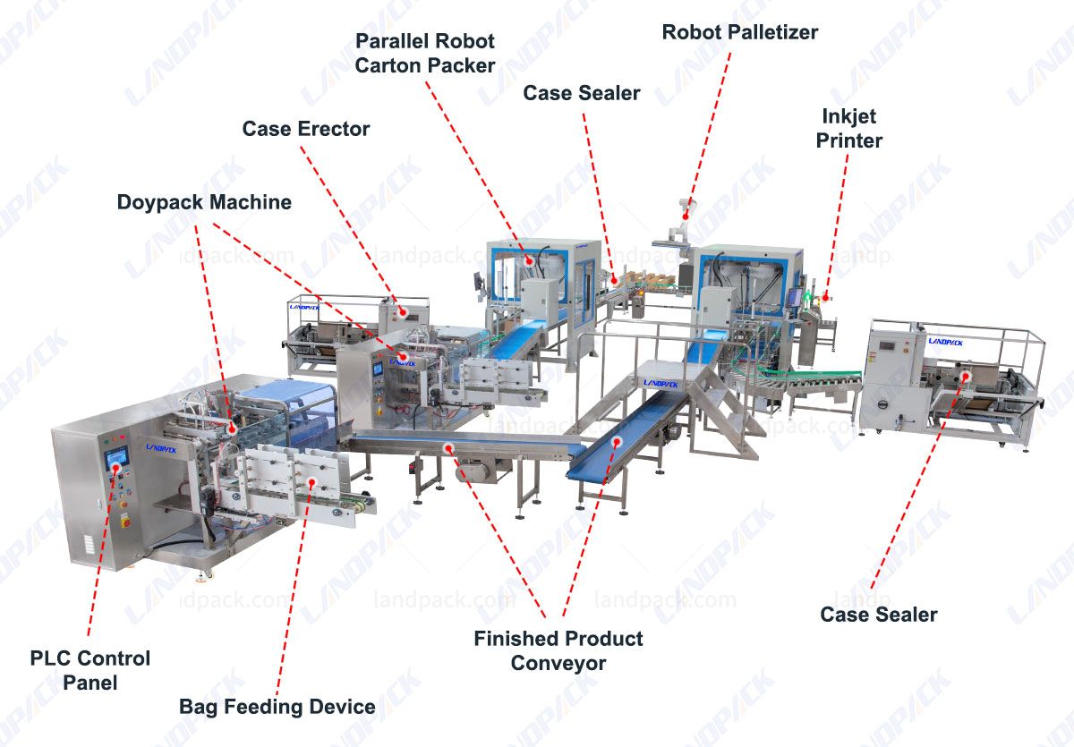 Bagging Cartoning Palletising System | Automatic Horizontal Pouch Packing System